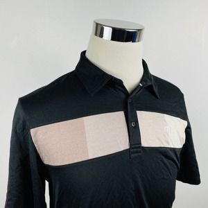 Travis Mathew Black Polo with Beige Chest Panels